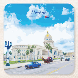 Havana, Kuba - Vintage Klassisk Själ Underlägg Papper Kvadrat