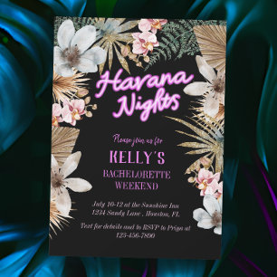 Havana Nights Neon Cuban Bachelorette Helg Inbjudningar