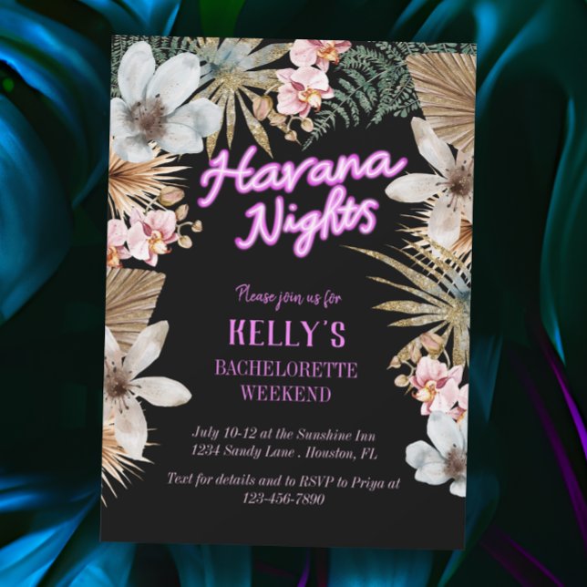 Havana Nights Neon Cuban Bachelorette Helg Inbjudningar (Skapare uppladdad)