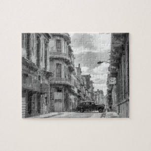 Havana Street Oldtimer Car Cuba Travel Black White Pussel
