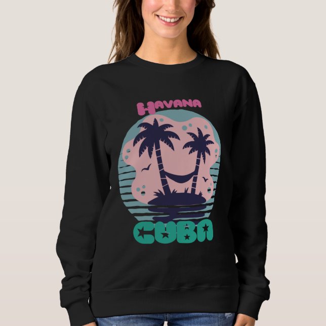 Havana Surfing Palm trees Cuba Vacation Ocean T Shirt (Framsida)