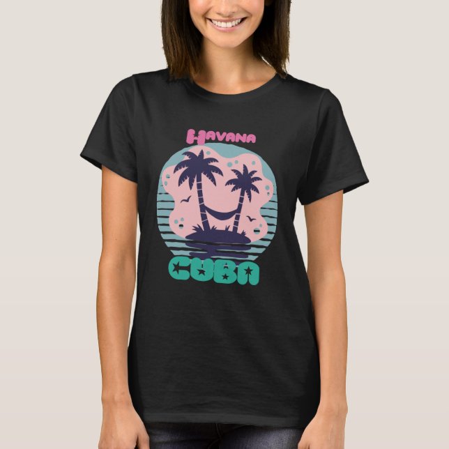 Havana Surfing Palm trees Cuba Vacation Ocean T Shirt (Framsida)