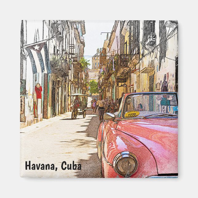 Havana Vintage Resa Konst Gatumiljö Magnet (Framsidan)