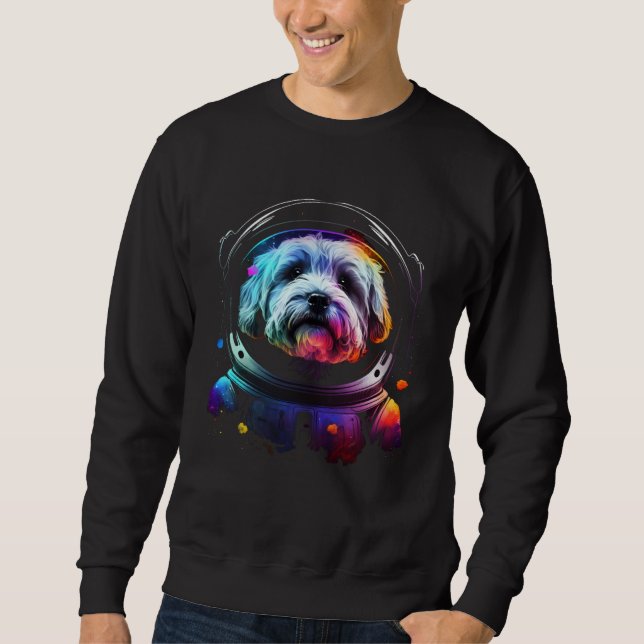 Havanese Astronaut Dog in Outer Space  Cosmic Grap Lång Ärmad Tröja (Framsida)