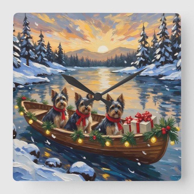 Havanese Christmas Boat Holiday Fyrkantig Klocka (Framsida)