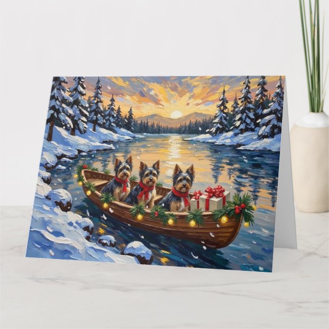 Havanese Christmas Boat Holiday Kort (Framsida)