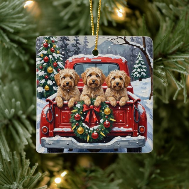 Havanese Christmas Red Truck Holiday Julgransprydnad Keramik (Träd)