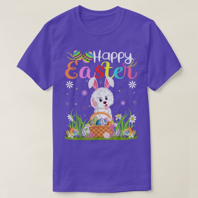 Havanese Dog Bunny Egg Hunting Funny Havanese Happ T Shirt (Design framsida)