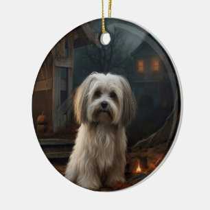 Havanese Halloween Scary Julgransprydnad Keramik