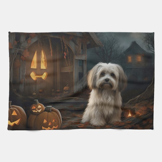 Havanese Halloween Scary Kökshandduk (Horisontell)