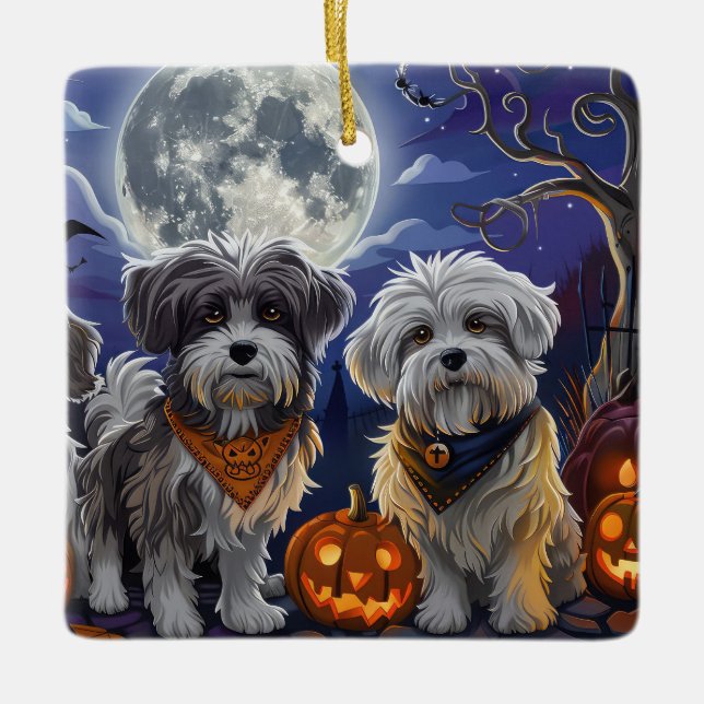 Havanese Halloween Spooky Julgransprydnad Keramik (Framsida)