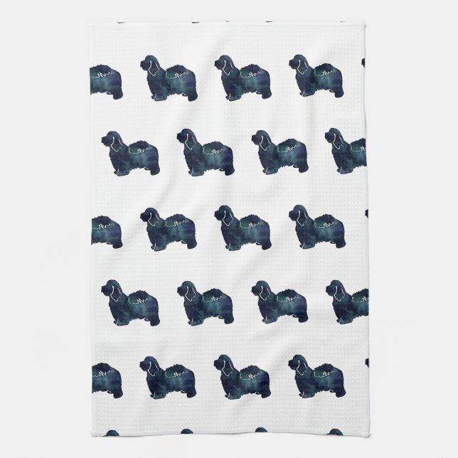 Havanese Hund aveln Silhouette Watercolor Kökshandduk (Vertikal)