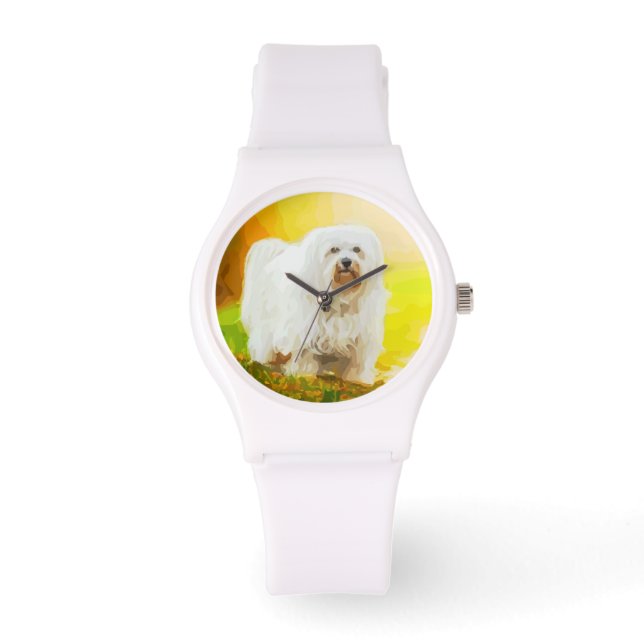 Havanese Hund Bichon Porträtt Painting Armbandsur (Framsida)