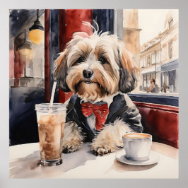 Havanese hund Drinking a Milkshake in a Coffeshop Poster