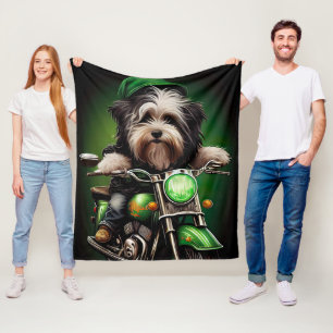 Havanese Hund Driving Bike St. Patrick's Day Fleecefilt