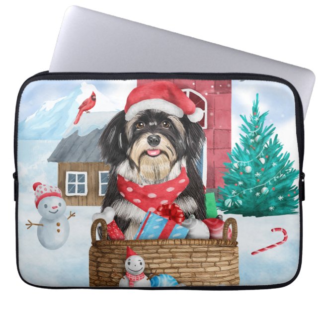 Havanese Hund i snö Hund House Laptop Fodral (Framsidan)