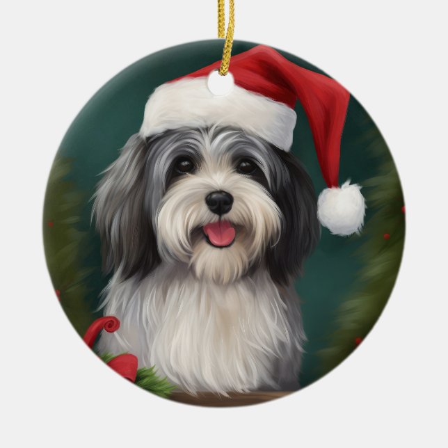 Havanese Hund i Snö jul Julgransprydnad Keramik (Framsidan)