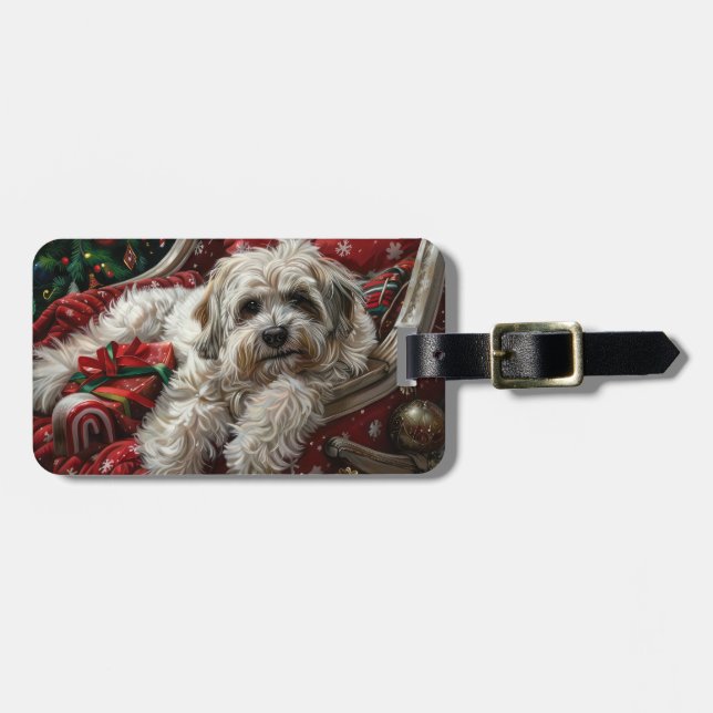 Havanese Hund jul Festive Bagagebricka (Horisontell Framsida)