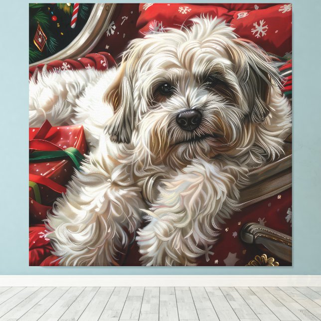 Havanese Hund jul Festive Canvastryck (Insitu (trägolv))