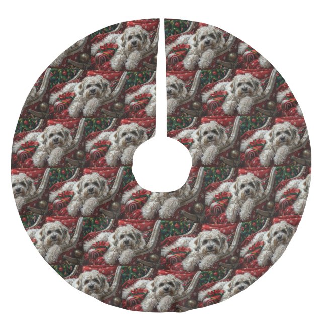 Havanese Hund jul Festive Julgransmatta Borstad Polyester (Framsidan)