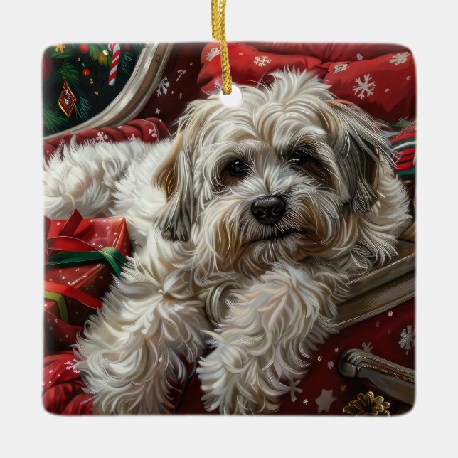 Havanese Hund jul Festive Julgransprydnad Keramik (Framsida)