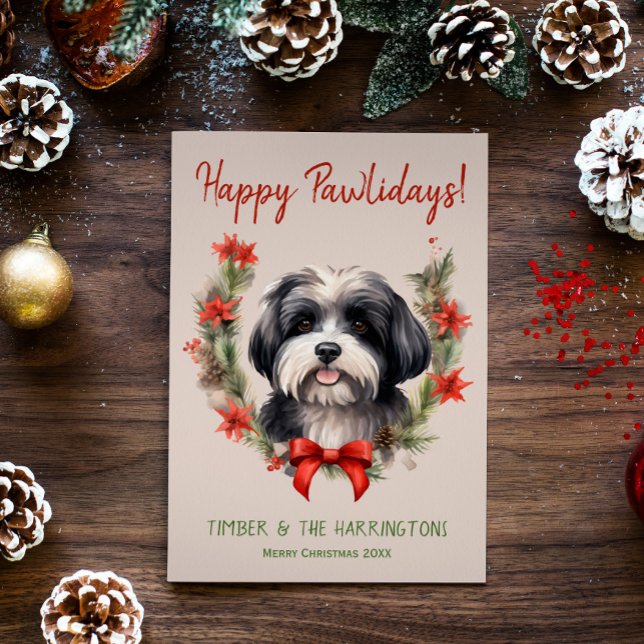 Havanese Hund jul Lycklig Pawlidays Howlidays Julkort (Skapare uppladdad)