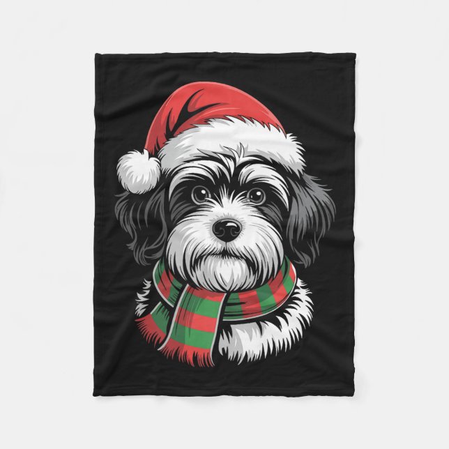 Havanese Hund Julafton Santa Hat Scarf-julhelgens  Fleecefilt (Framsidan)