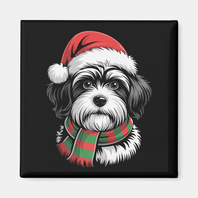 Havanese Hund Julafton Santa Hat Scarf-julhelgens  Magnet (Framsidan)