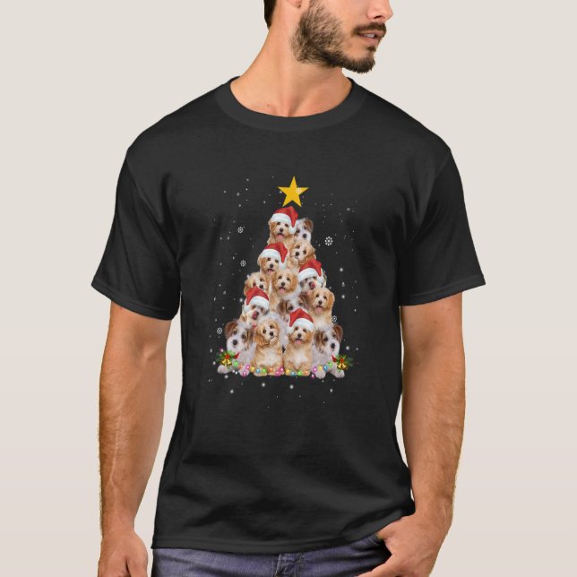 Havanese Hund Julgran Santa Hat Ljus decor T Shirt (Framsida)