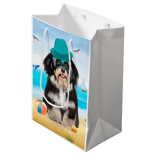 Havanese Hund on Beach (Framsidan Vinklad)