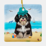 Havanese Hund on Beach Julgransprydnad Keramik<br><div class="desc">Cute hund på stranden är en perfekt presentidé för någon som kärlek i hund aveln.</div>