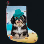 Havanese Hund on Beach Liten Julstrumpa<br><div class="desc">Cute hund på stranden är en perfekt presentidé för någon som kärlek i hund aveln.</div>