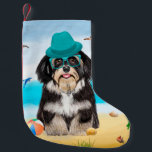 Havanese Hund on Beach Liten Julstrumpa<br><div class="desc">Cute hund på stranden är en perfekt presentidé för någon som kärlek i hund aveln.</div>