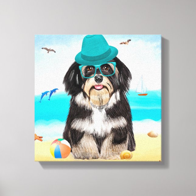 Havanese hund på stranden canvastryck (Framsida)