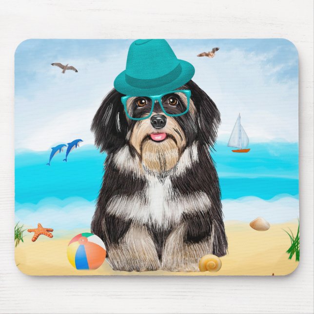 Havanese hund på stranden musmatta (Framsidan)