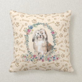 Havanese Hund Paw Print & Blommigt Cute Kudde