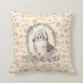 Havanese Hund Paw Print & Blommigt Cute Kudde