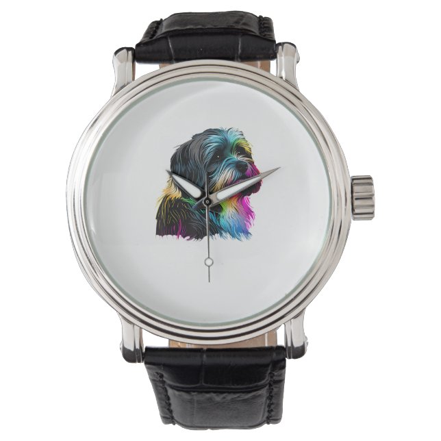 Havanese Hund Pop Art Design Havanese Älskare Armbandsur (Framsida)