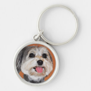 Havanese Hund Porträtt Rund Silverfärgad Nyckelring