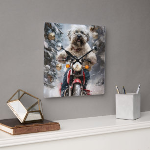 Havanese Hund Riding Motorcle jul Fyrkantig Klocka
