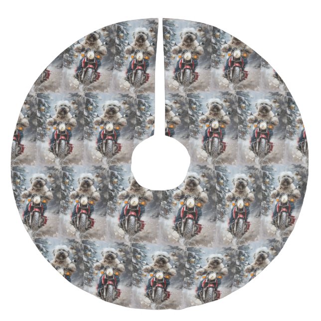 Havanese Hund Riding Motorcle jul Julgransmatta Borstad Polyester (Framsidan)