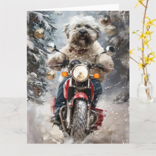 Havanese Hund Riding Motorcle jul Kort (Gul blomma)