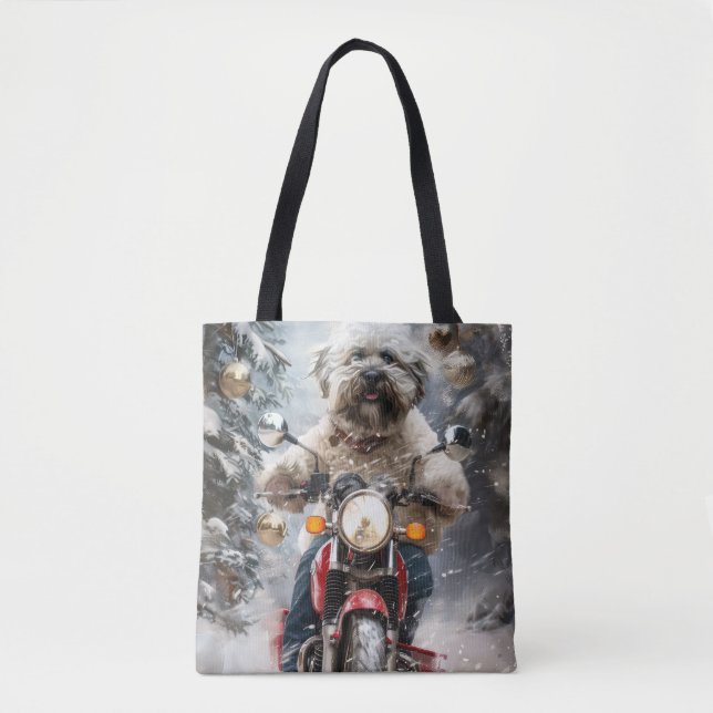Havanese Hund Riding Motorcle jul Tygkasse (Framsida)