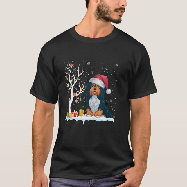 Havanese Hund Santa Hat Festive Träd Light Christm T Shirt (Framsida)
