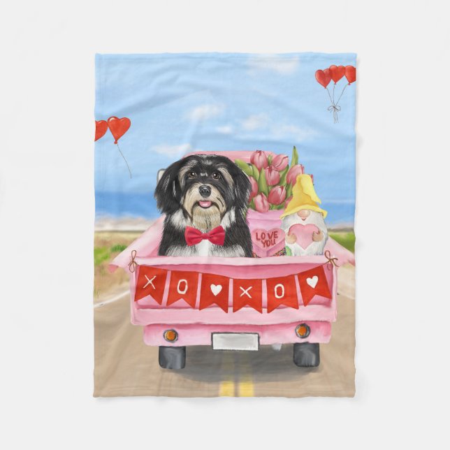 Havanese Hund Valentine Day Lastbil Fleecefilt (Framsidan)