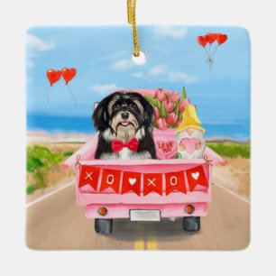 Havanese Hund Valentine Day Lastbil Julgransprydnad Keramik