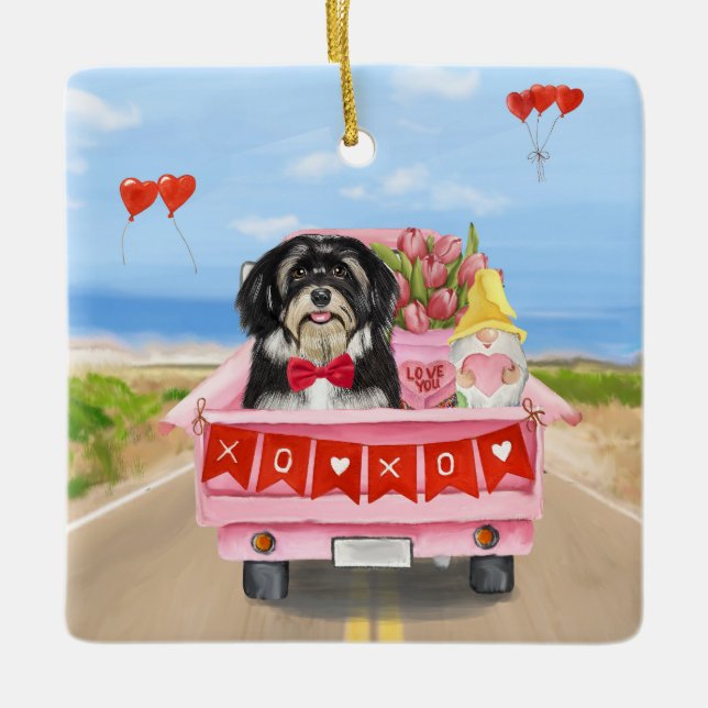 Havanese Hund Valentine Day Lastbil Julgransprydnad Keramik (Framsida)