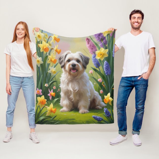 Havanese Hund Vår blommor Painting Fleecefilt (På plats)