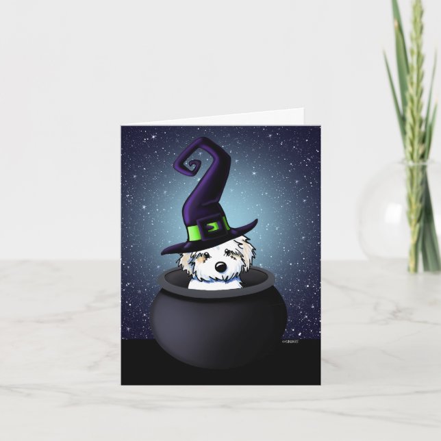Havanese Hund Witch KiniArt Halloween Kort (Framsida)