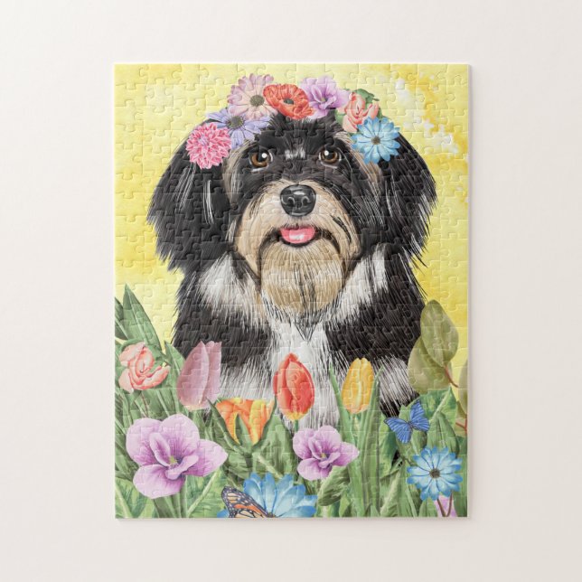 Havanese Hund with Flowers Vår Pussel (Vertikal)